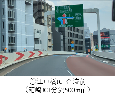 江戸橋JCT合流前（箱崎JCT分流500ｍ前）